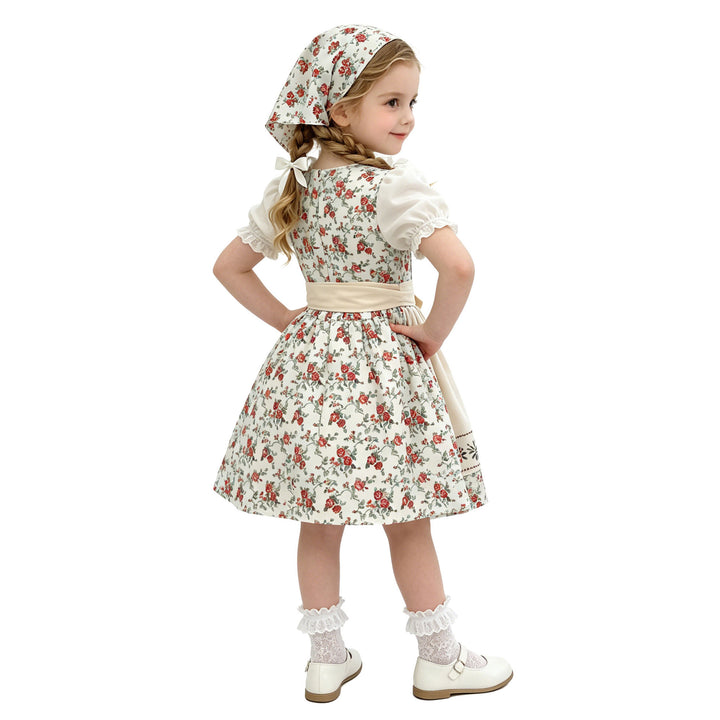 Ladies' and Children's dirndl traditional dress with lace blouse, apron, and headscarf Mune Fashion