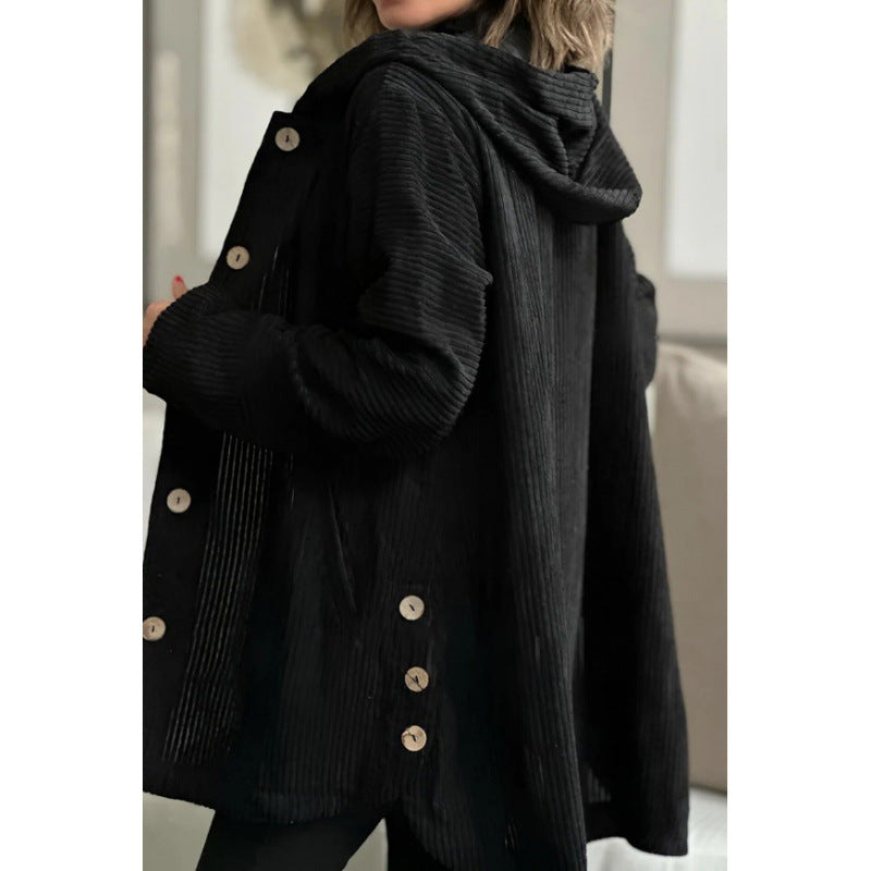 Women's Long Hooded Knitted Cardigan with Ribbed Texture, Button Placket and Side Pockets Mune Fashion