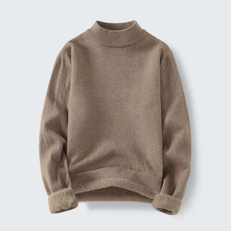 Women's fine knit mock neck pullover with warming fleece lining and turned-down teddy cuffs Mune Fashion