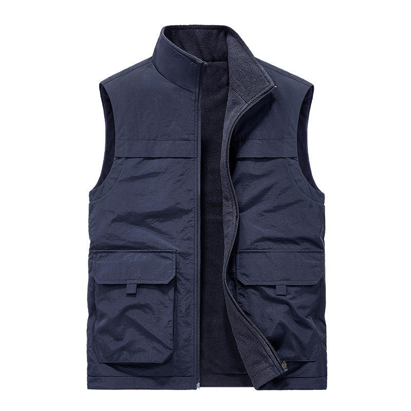 Men's Padded Utility Vest with Fleece Lining, Multiple Pockets and Standing Collar Mune Fashion