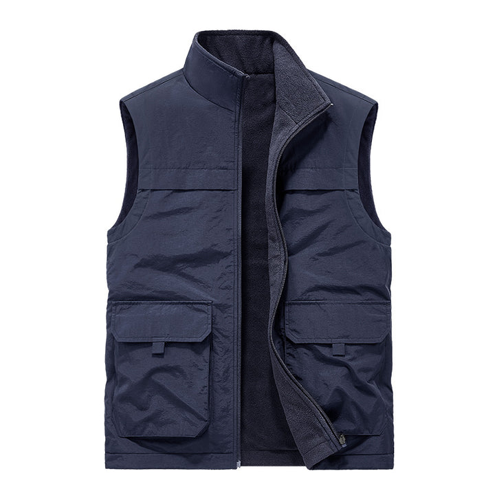 Men's Padded Utility Vest with Fleece Lining, Multiple Pockets and Standing Collar Mune Fashion