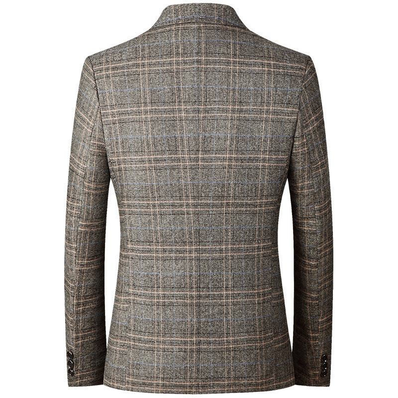 Men's Checkered Wool Blend Jacket Slim Fit with Narrow Lapel Mune Fashion