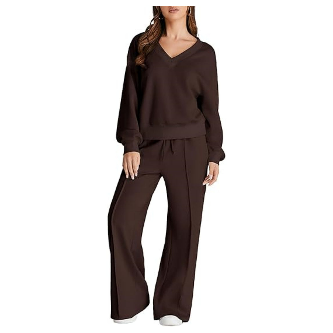 Women's Casual V-Neck Leisure Set with Wide Jogging Pants Mune Fashion