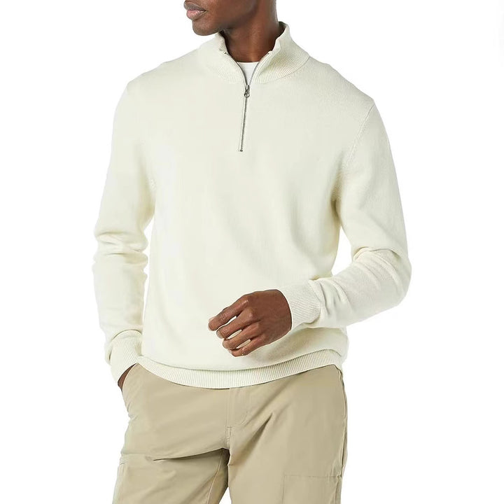 Men's fine knit troyer with half zipper, slim silhouette and contrasting stand-up collar Mune Fashion