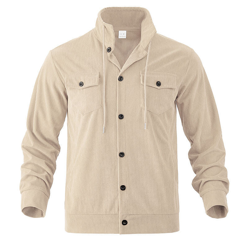 Men's functional cord shirt jacket with high stand collar, drawstring, and patch pockets Mune Fashion