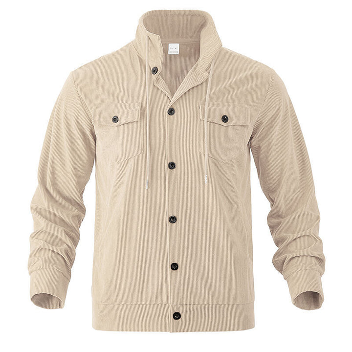 Men's functional cord shirt jacket with high stand collar, drawstring, and patch pockets Mune Fashion