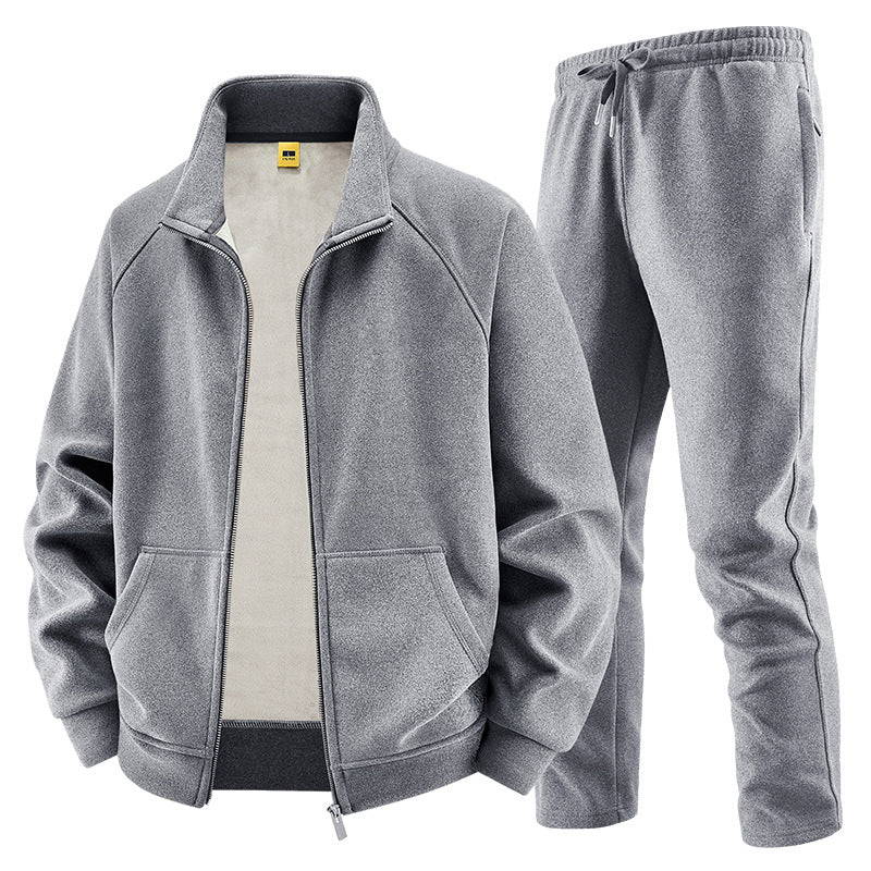 Men's Fleece Training Set with Stand-up Collar and Elastic Waistband Mune Fashion
