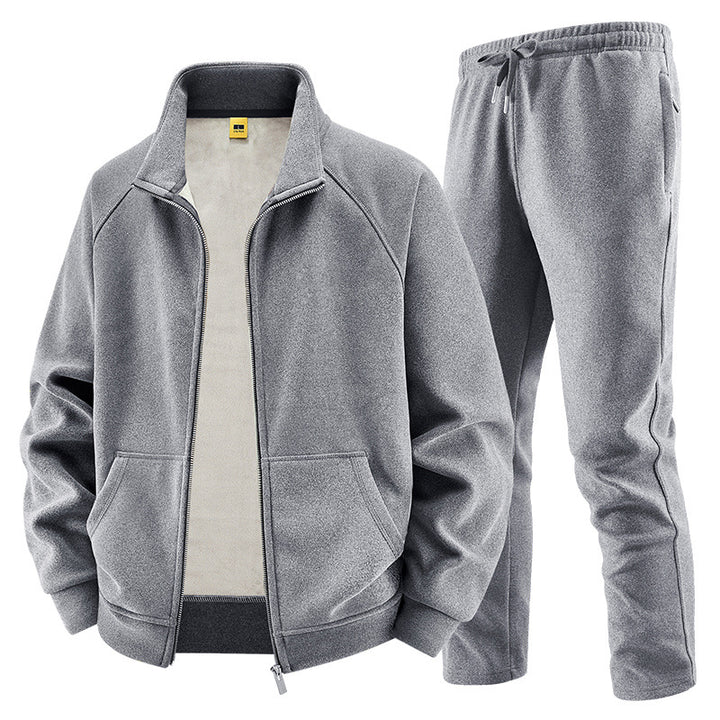 Men's Fleece Training Set with Stand-up Collar and Elastic Waistband Mune Fashion