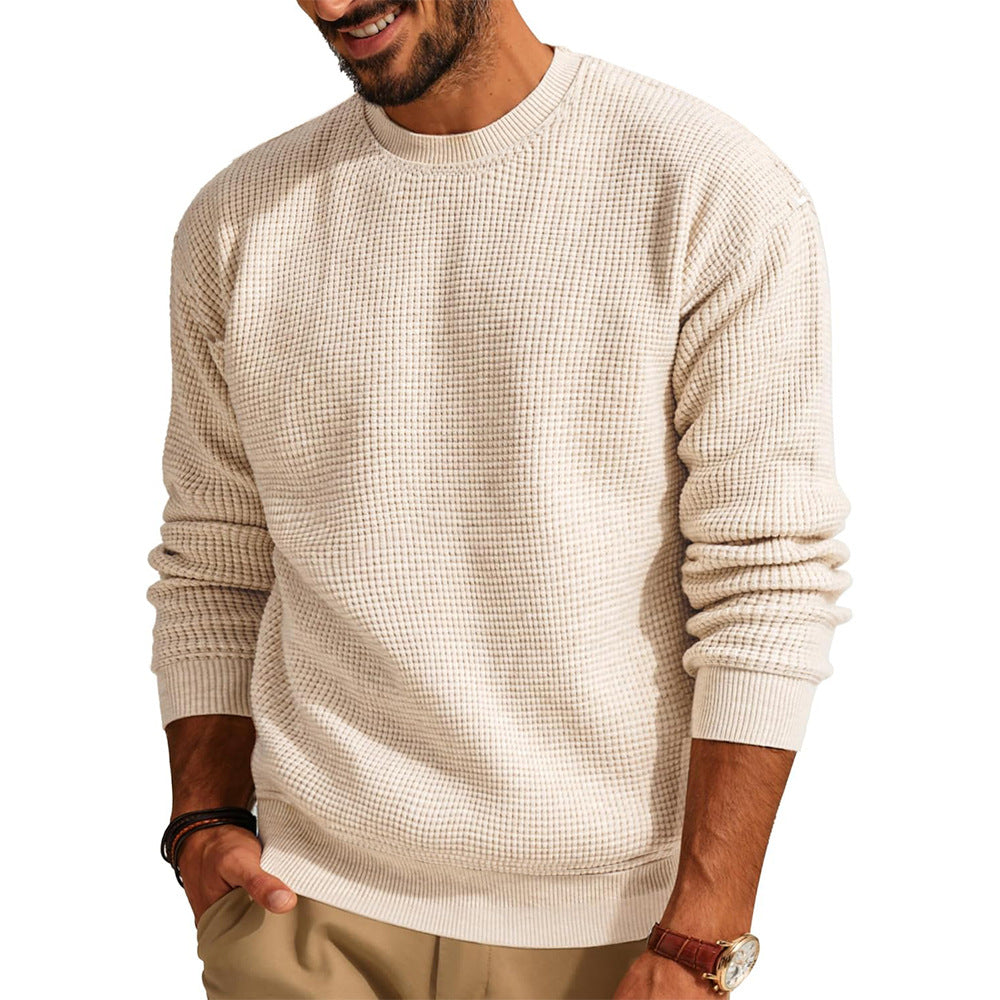 Men's Waffle Knit Sweater with Round Neck Mune Fashion