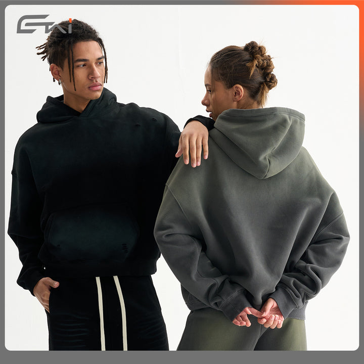 Men's Oversized Hoodie in Used Look with Kangaroo Pocket and Destroy Details Mune Fashion