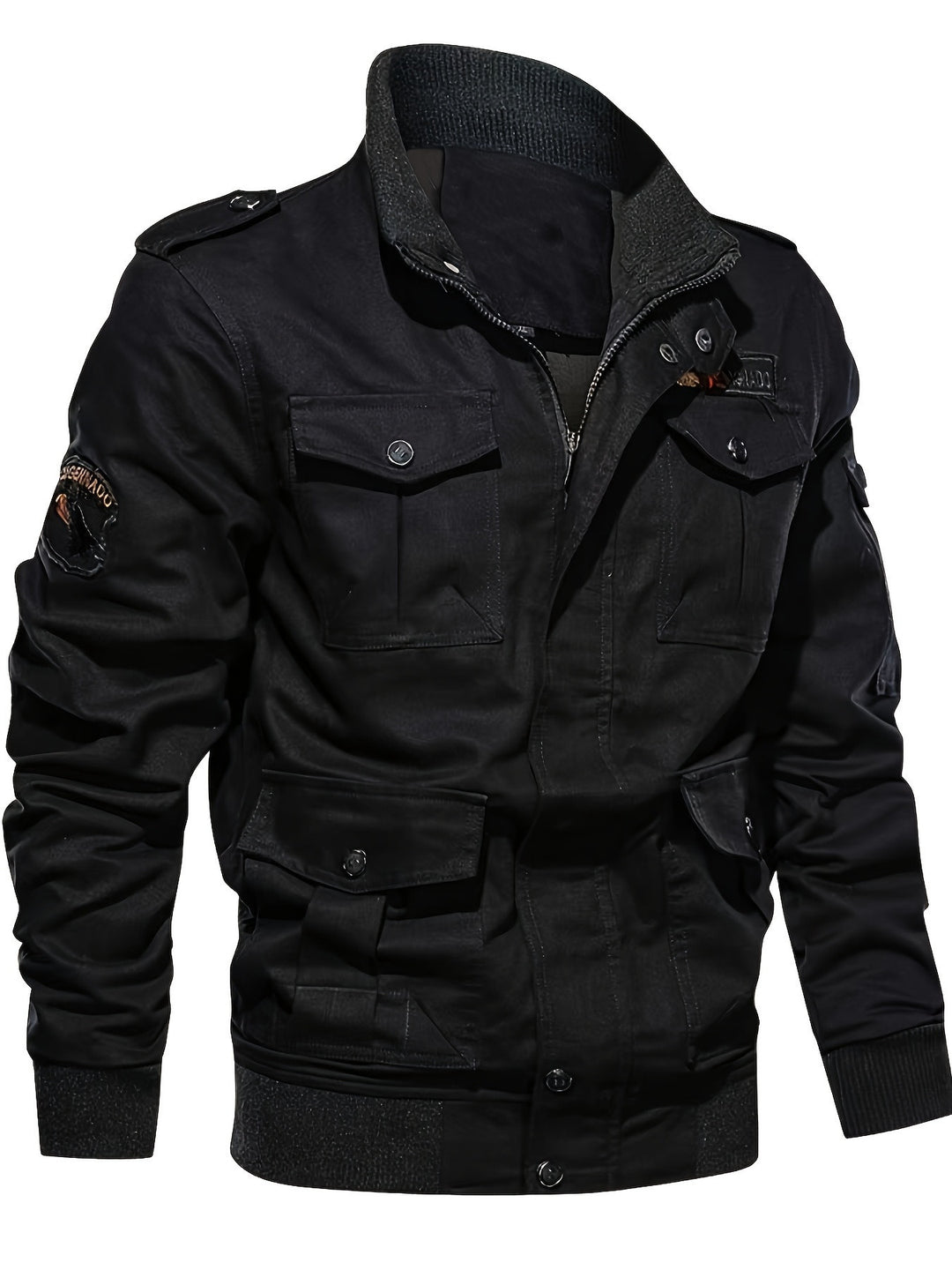Men's field jacket in military style with multiple pockets and knit collar Mune Fashion
