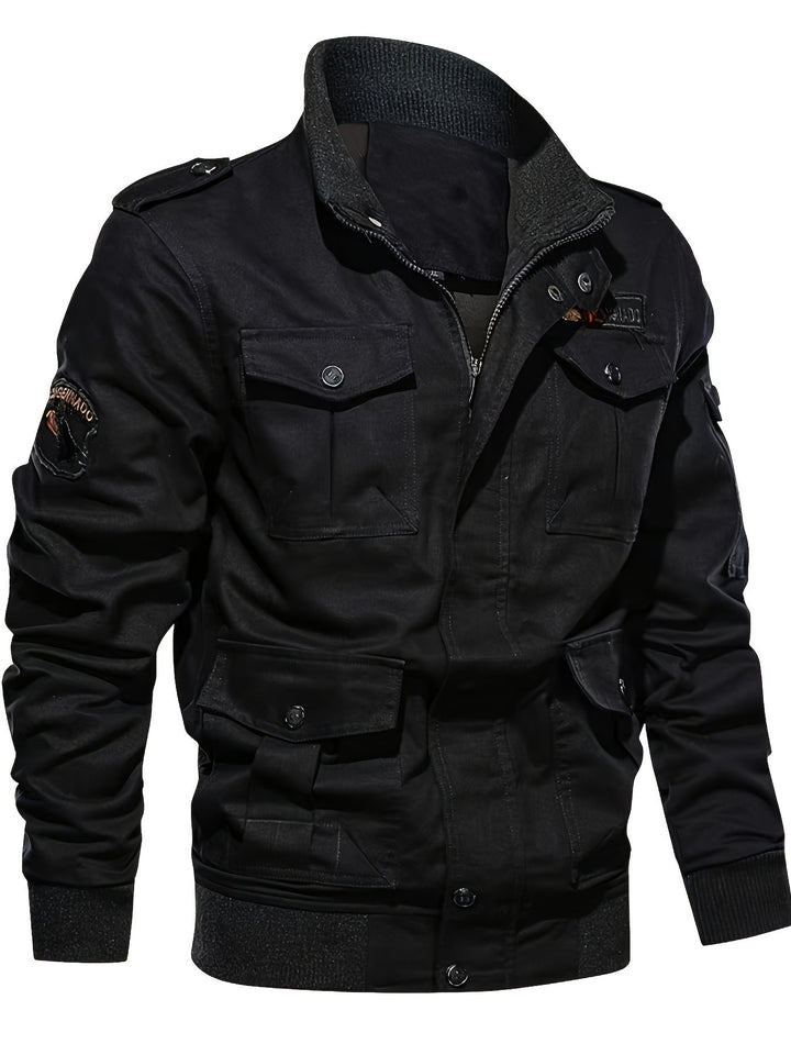 Men's field jacket in military style with multiple pockets and knit collar Mune Fashion