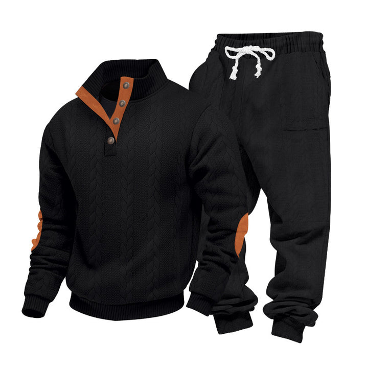 Men's knit relax set with cable pattern half collar sweater and drawstring jogger Mune Fashion
