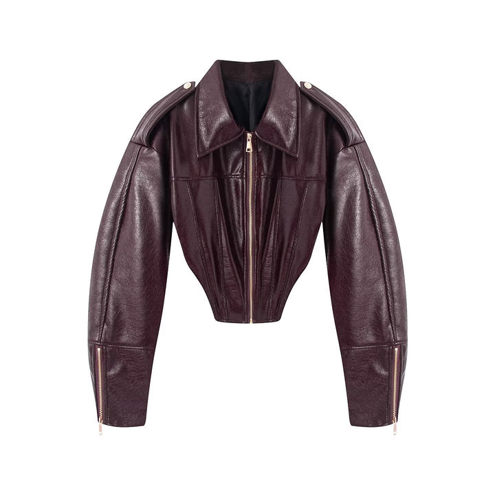 Women's short jacket in corset style made of leatherette with emphasized shoulder area Mune Fashion
