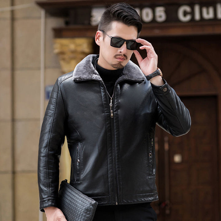 Men's faux leather transitional jacket with full teddy lining and foldable collar Mune Fashion