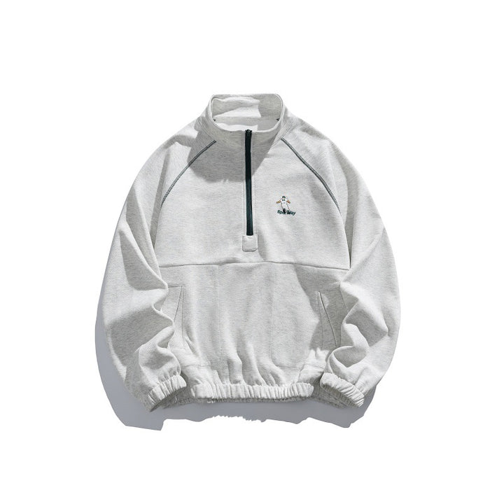 Unisex Oversize-Halfzip-Fleece Pullover with Stand-up Collar, Raglan Sleeves and Kangaroo Pocket Mune Fashion