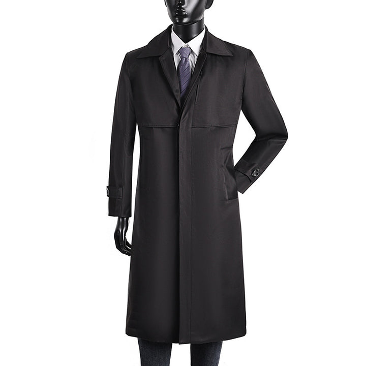 Men's long trench coat with concealed button placket and water-repellent features Mune Fashion