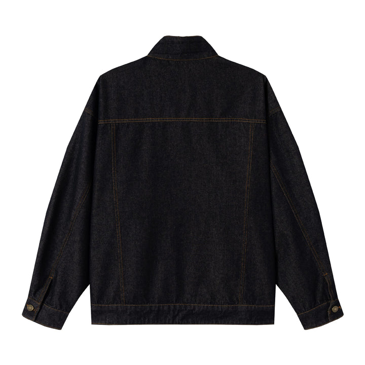 Unisex Oversized Denim Jacket with Funnel Neck and Decorative Chest Flap Mune Fashion
