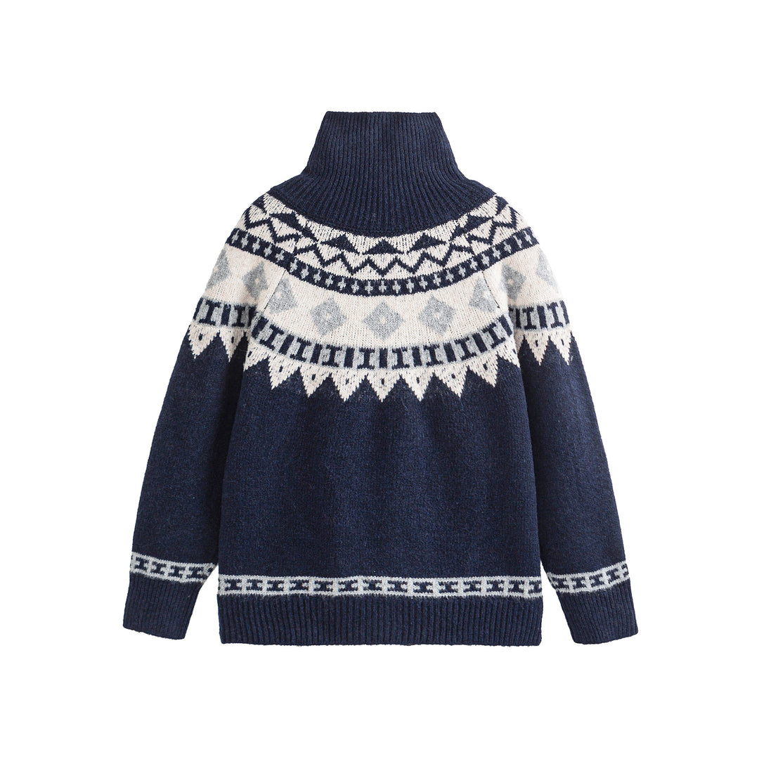 Women's Norwegian pattern knitted cardigan with high stand collar and toggle closures Mune Fashion