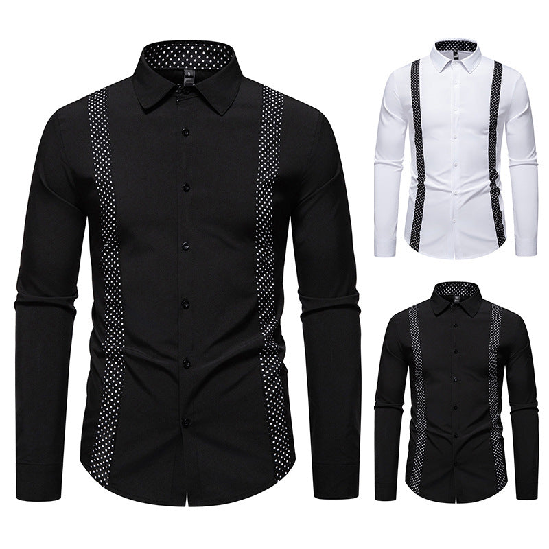 Men's Fitted Shirt with Contrasting Polka Dot Side Inserts and Kent Collar Mune Fashion
