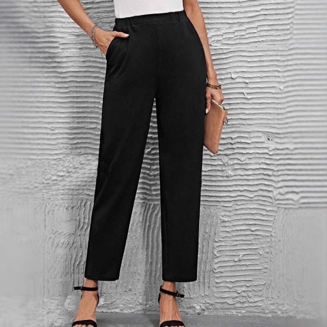 Women's high-waisted tapered business pants with elastic waistband and side pockets Mune Fashion