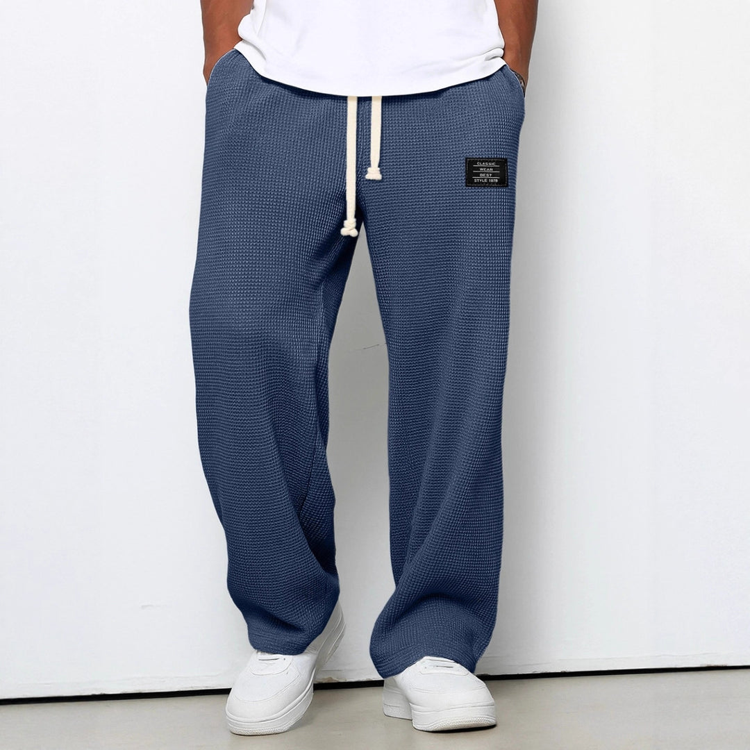 Men's Casual Waffle Texture Lounge Pants with Drawstring, Elastic Waistband and Loose Fit Mune Fashion