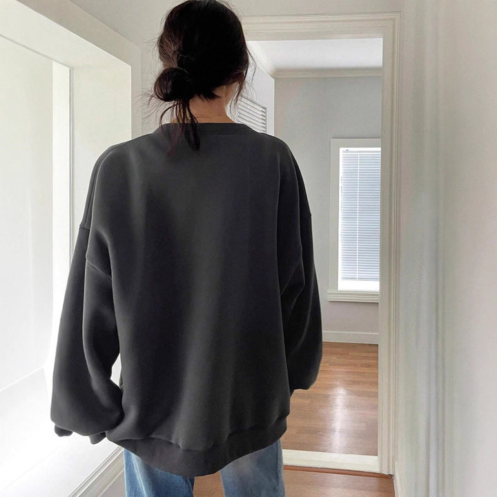 Women's Oversized Sweat Cardigan with Button Placket, Patches Pockets and Dropped Shoulder Drune