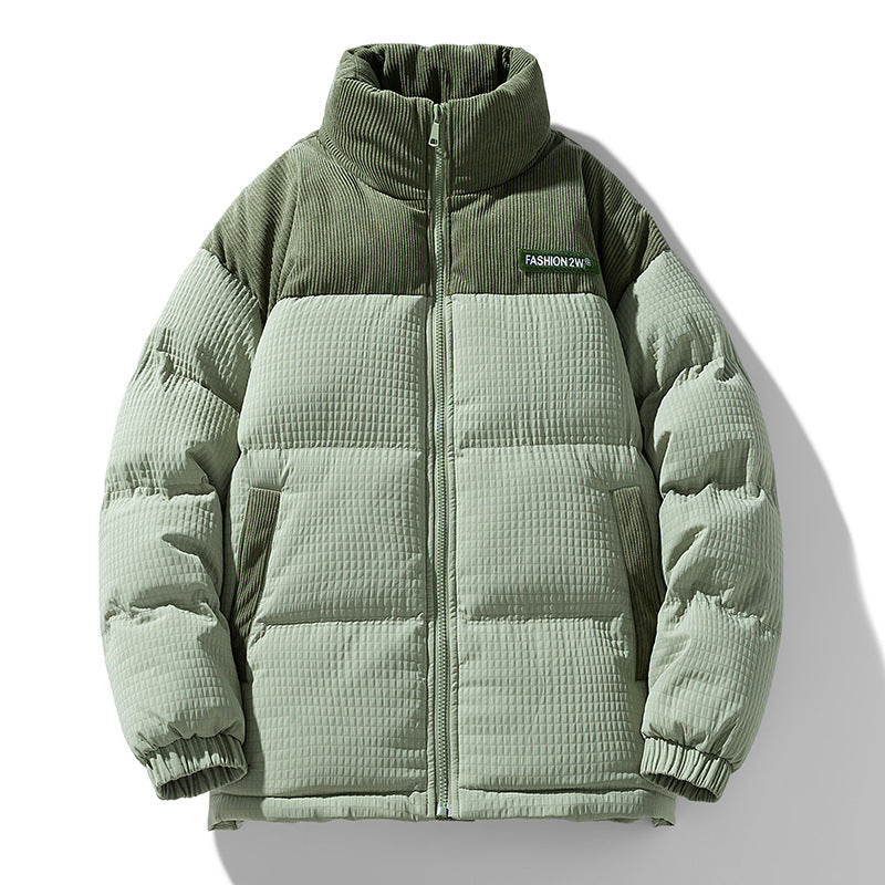 Men's Padded Corduroy-Look Quilted Jacket with High Standing Collar and Thermal Lining Mune Fashion