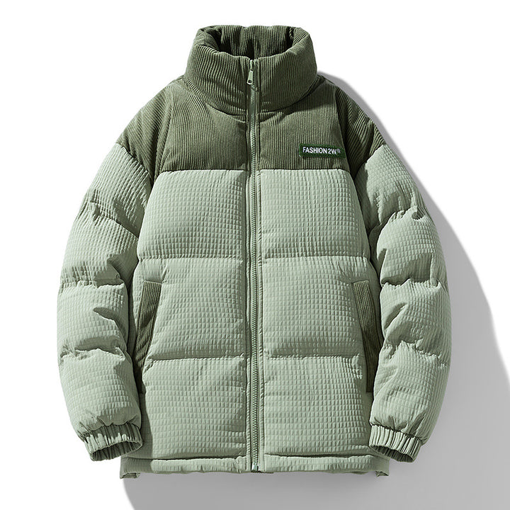 Men's Padded Corduroy-Look Quilted Jacket with High Standing Collar and Thermal Lining Mune Fashion