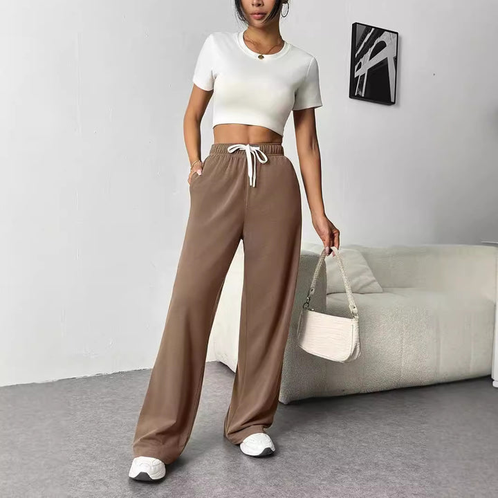 Women's Relaxed Wide-Leg Jersey Drawstring Lounge Pants Mune Fashion