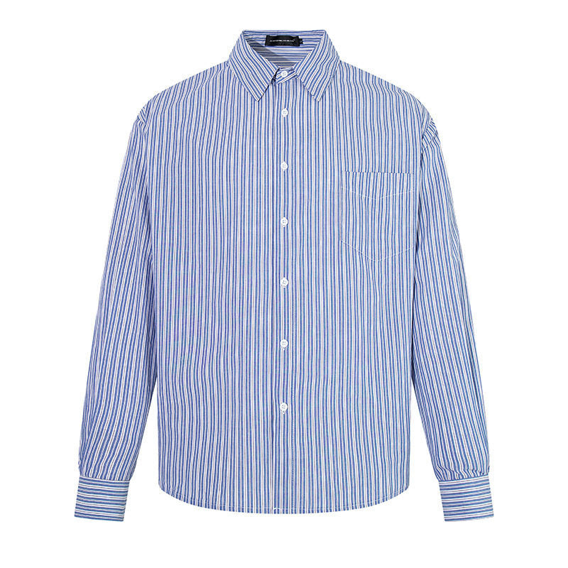 Men's Oversize Shirt made of cotton blend with fine stripes, Kent collar and chest pocket Mune Fashion