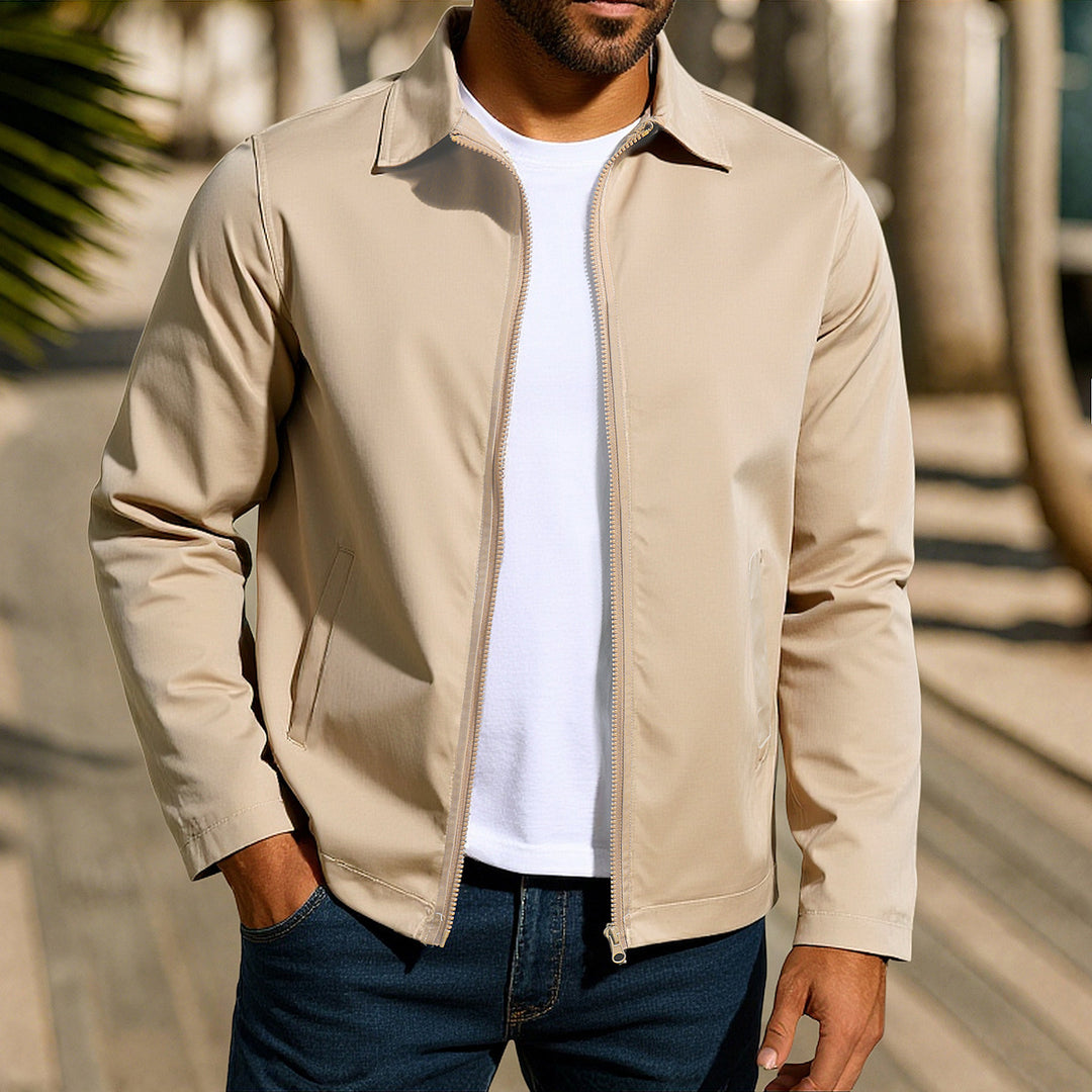 Men's lightweight windproof transitional jacket with shirt collar and full zipper Mune Fashion