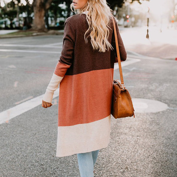 Women's Longline Cardigan with Colorblock Design, Open Front and Ribbed Hem Mune Fashion