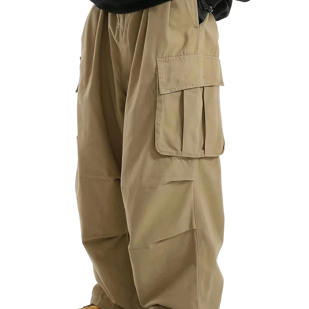 Men's Baggy Cargo Pants with oversized fit, elastic drawstring waistband & multiple flap pockets Mune Fashion