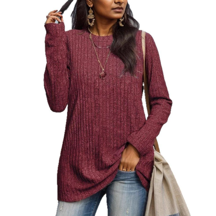 Women's ribbed fine knit long sleeve with round neckline and asymmetrical hem Drune