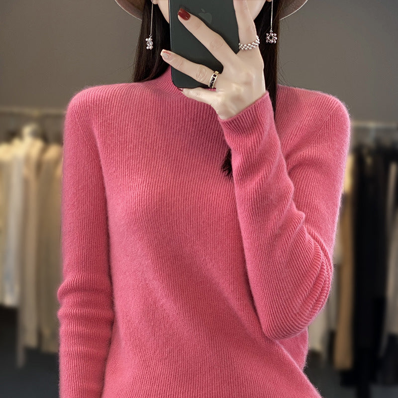 Women's Slim Fine Knit Mock Neck Sweater made of fine Angora Blend Mune Fashion