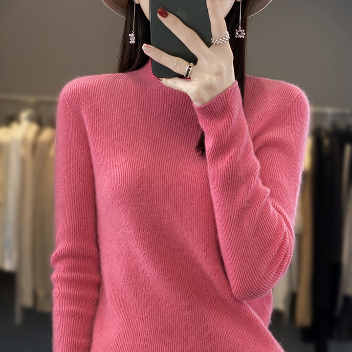 Women's Slim Fine Knit Mock Neck Sweater made of fine Angora Blend Mune Fashion
