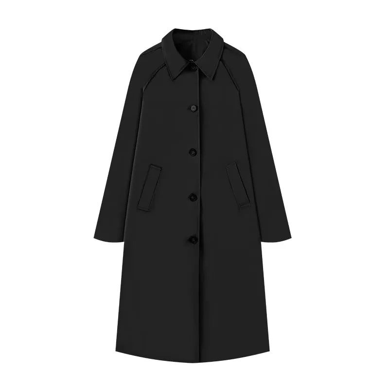 Women 400+ long cut trench coat with raglan sleeves and concealed button placket Mune Fashion