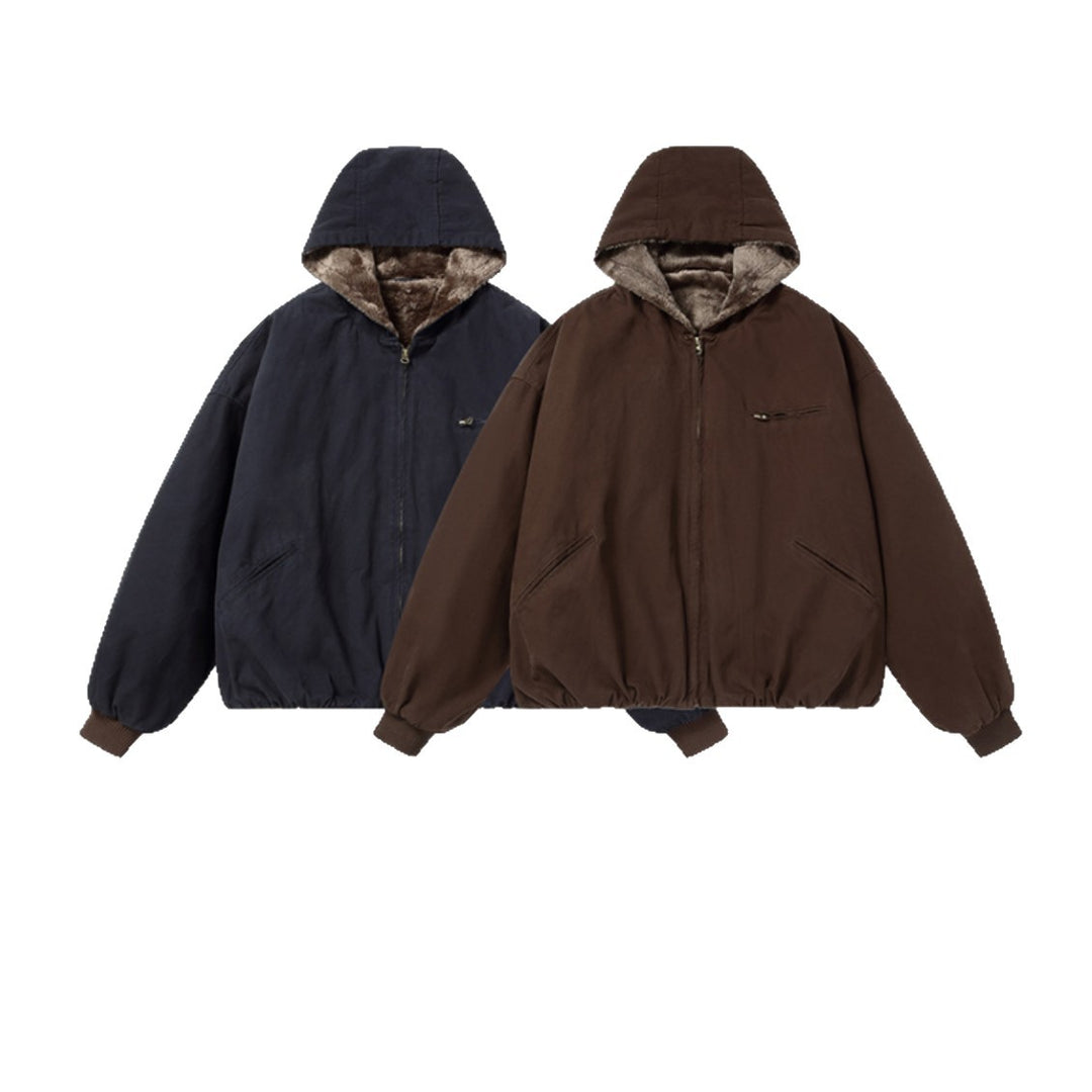 Men's Padded Hoodie with Faux Fur Lining and Elastic Hem Mune Fashion
