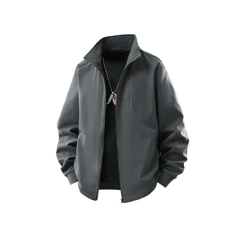 Men's Technical Softshell Training Jacket with Stand-up Collar, Chest Zip and Breathable Structure Mune Fashion