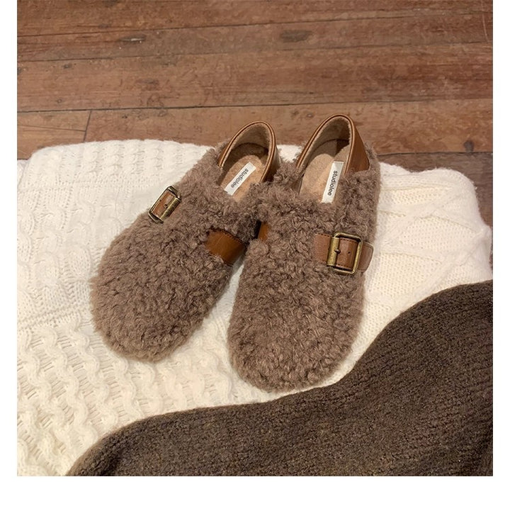 Women's Insulated Teddy-Fleece Mules with Adjustable Metal Buckle and Heel Strap Mune Fashion