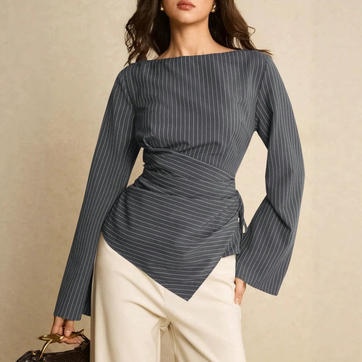 Women's Fashionable Wrap Top with Stripes Mune Fashion