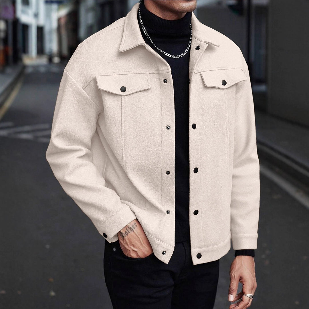 Men's Overshirt Jacket in Trucker Style with Wool Blend Look and Snap Buttons Mune Fashion