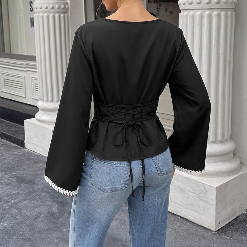 Women Elegant Top with Lace Details Mune Fashion