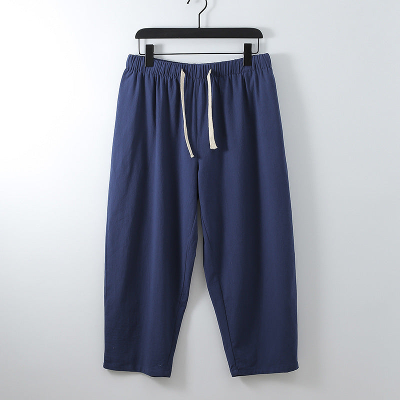 Unisex Lightweight Cotton-Linen Leisure Pants with Elastic Waistband and Drawstring Mune Fashion