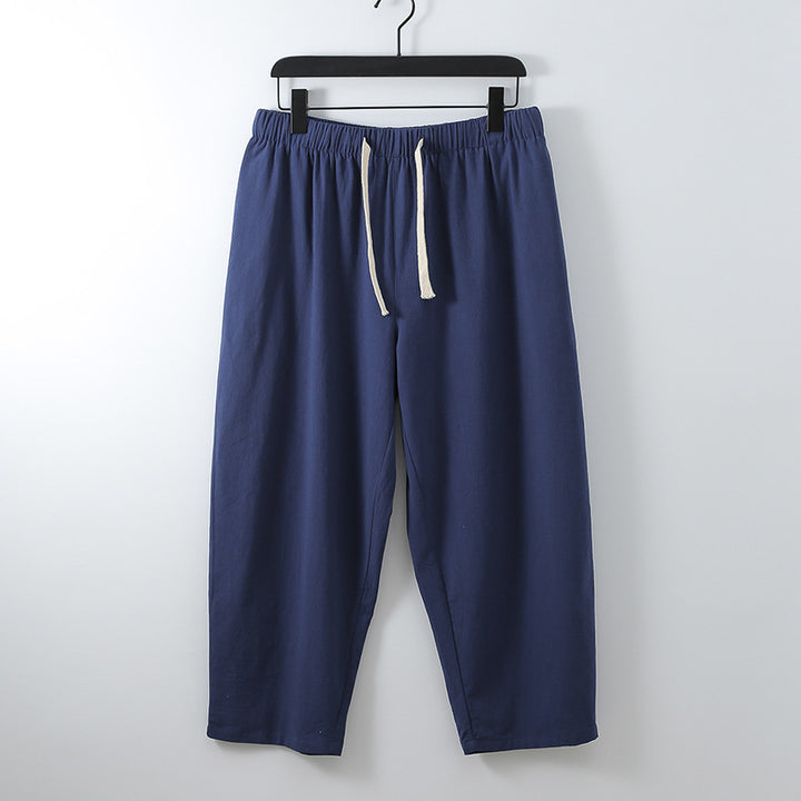 Unisex Lightweight Cotton-Linen Leisure Pants with Elastic Waistband and Drawstring Mune Fashion