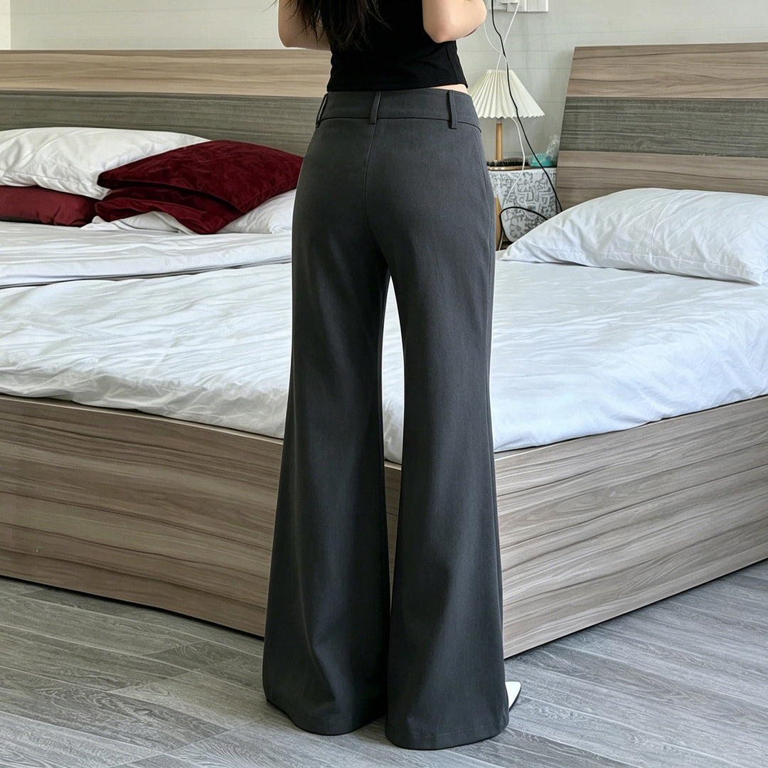 Women's high-waisted flared pants with wide bell-bottoms and decorative button placket Mune Fashion
