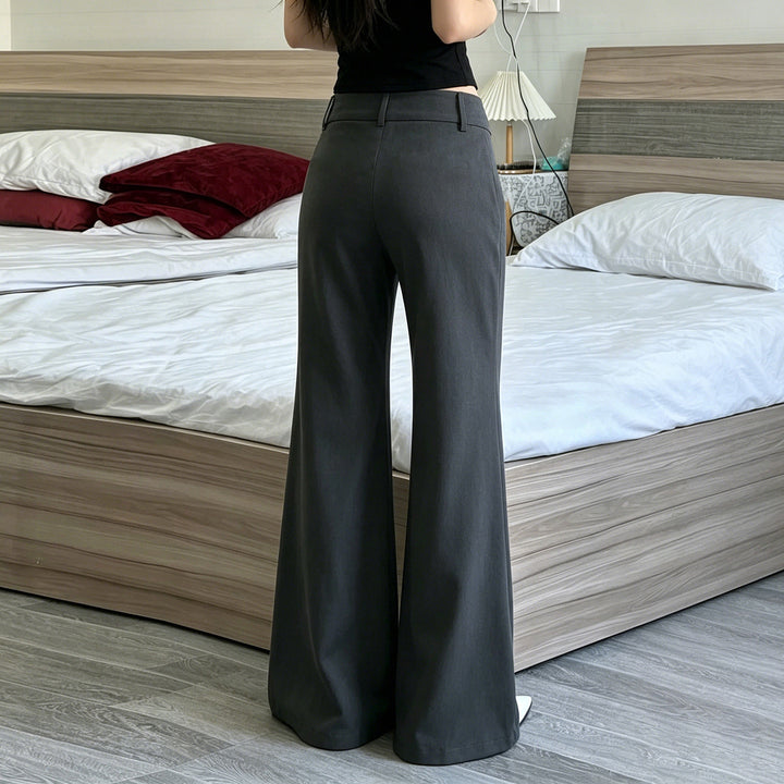 Women's high-waisted flared pants with wide bell-bottoms and decorative button placket Mune Fashion