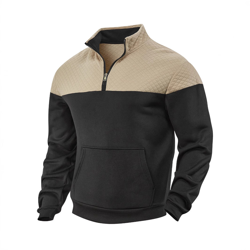 Men's Half-zip Sweatshirt with Quilted Shoulder Panel and Kangaroo Pocket Mune Fashion