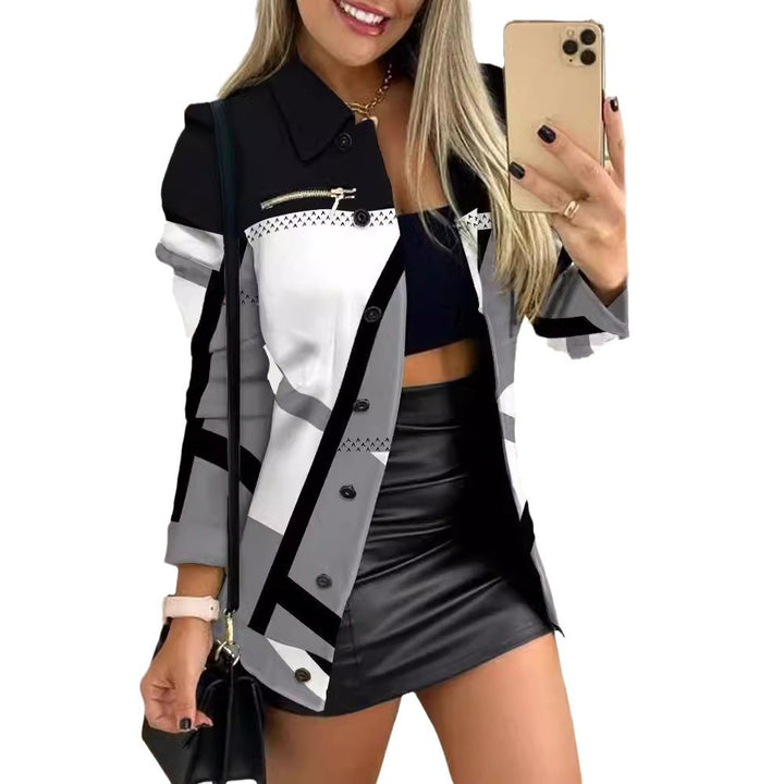 Women's checked long blazer in shacket style with decorative zippers Mune Fashion